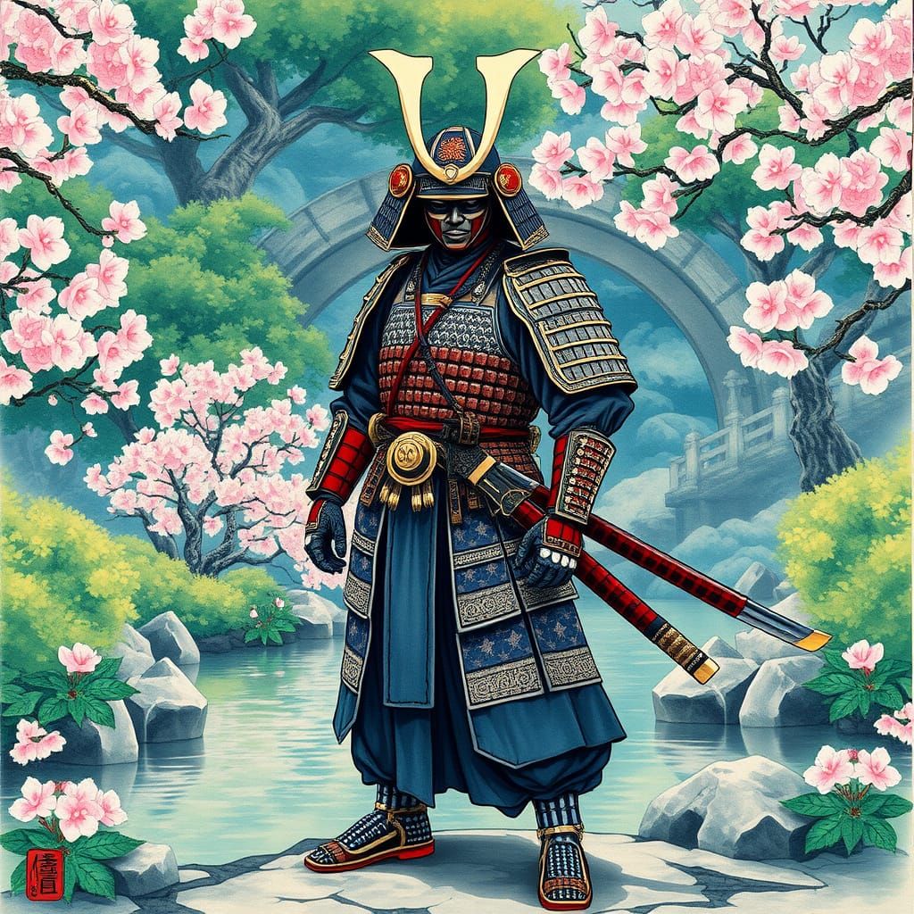 Samurai Warrior in Traditional Japanese Garden
