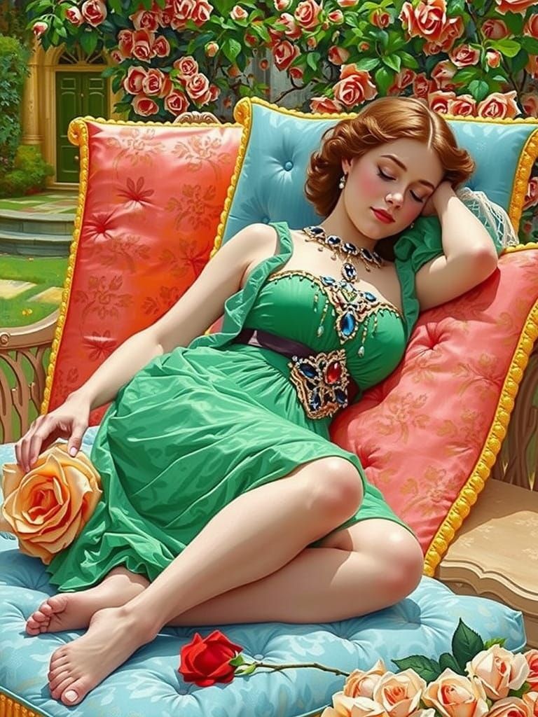 Renaissance Woman Sleeping in Garden Oil Painting