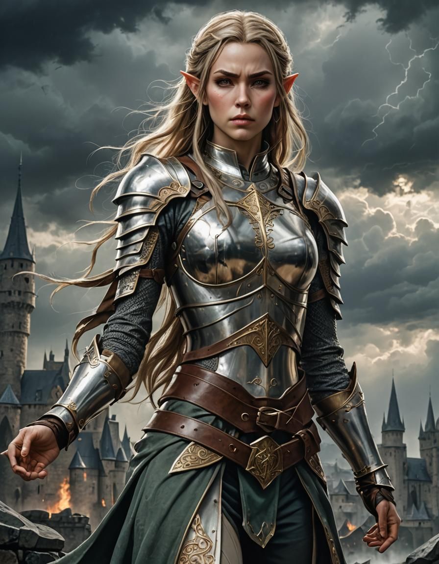 Anime Elven Knightess with Sorrowful Expression
