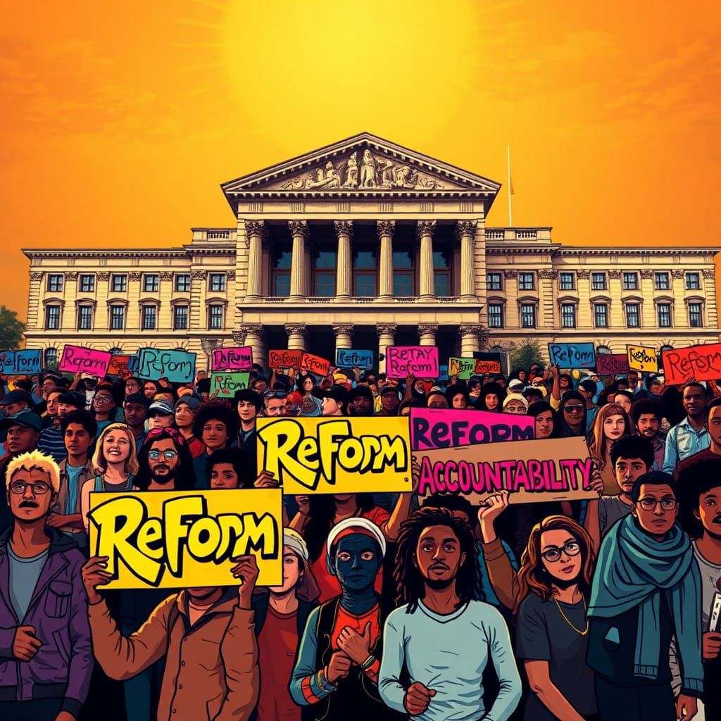 Diverse Crowd Demands Reform in Modernist Style