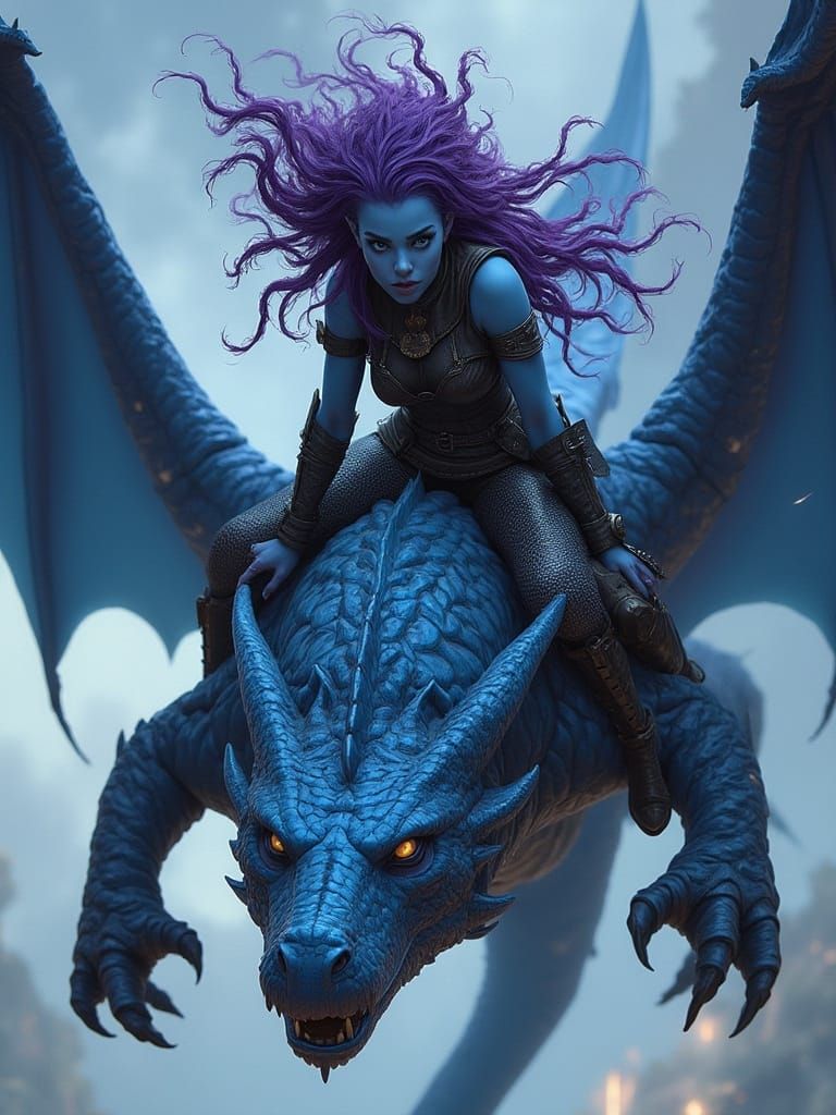 Regal Elf Dives with Majestic Dragon in Freefall