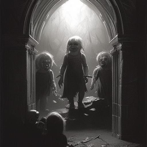 Demonic Eldritch Chucky: Gothic Horror Illustration
