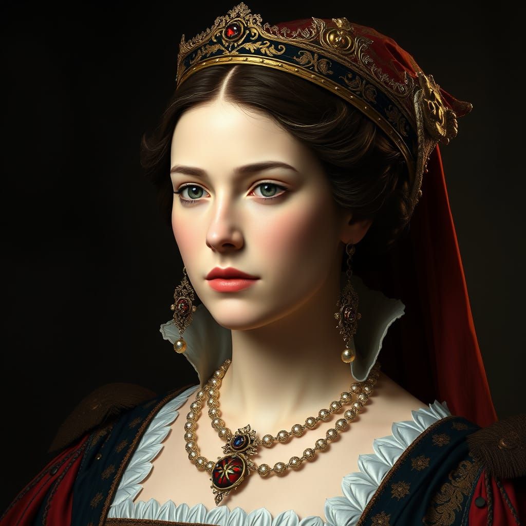 Regal Queen Anne Boleyn Portrait in Triadic Colors