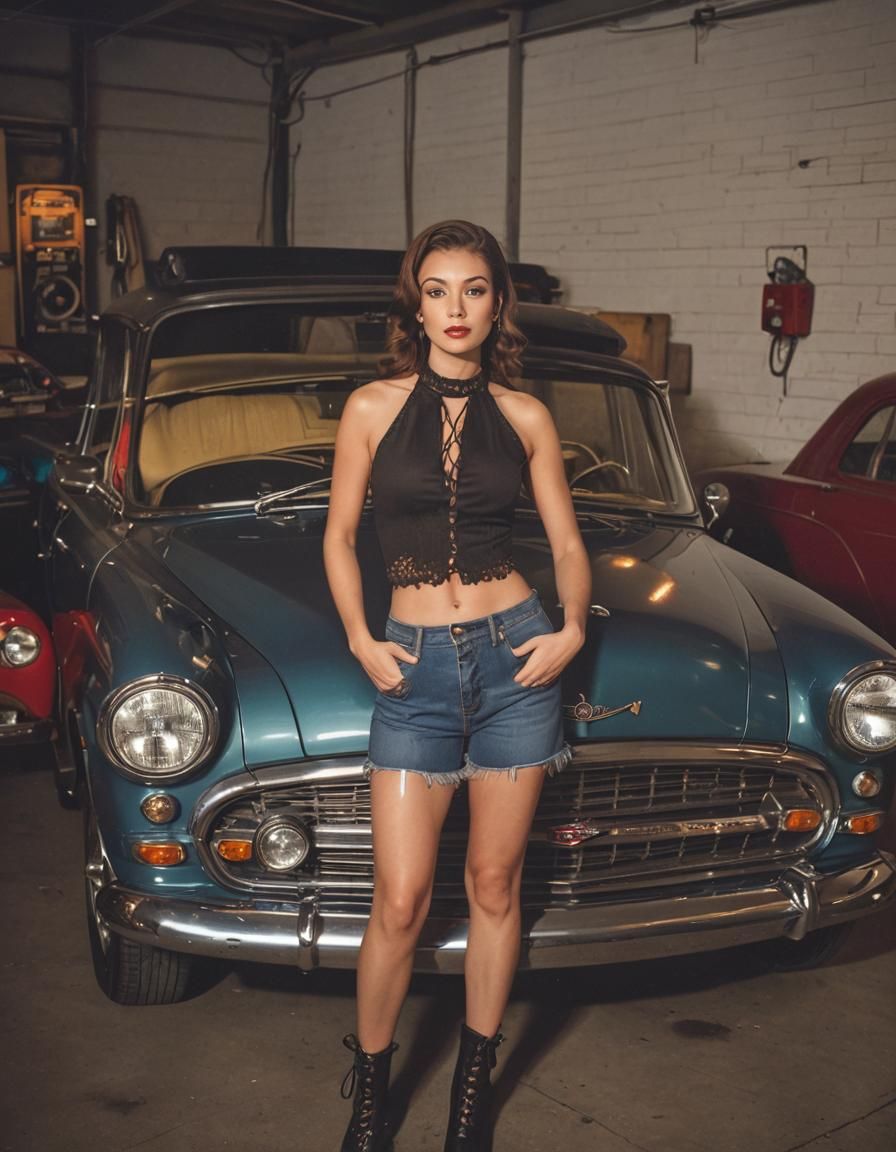 Vintage Car Photo with Woman in 1930s Style