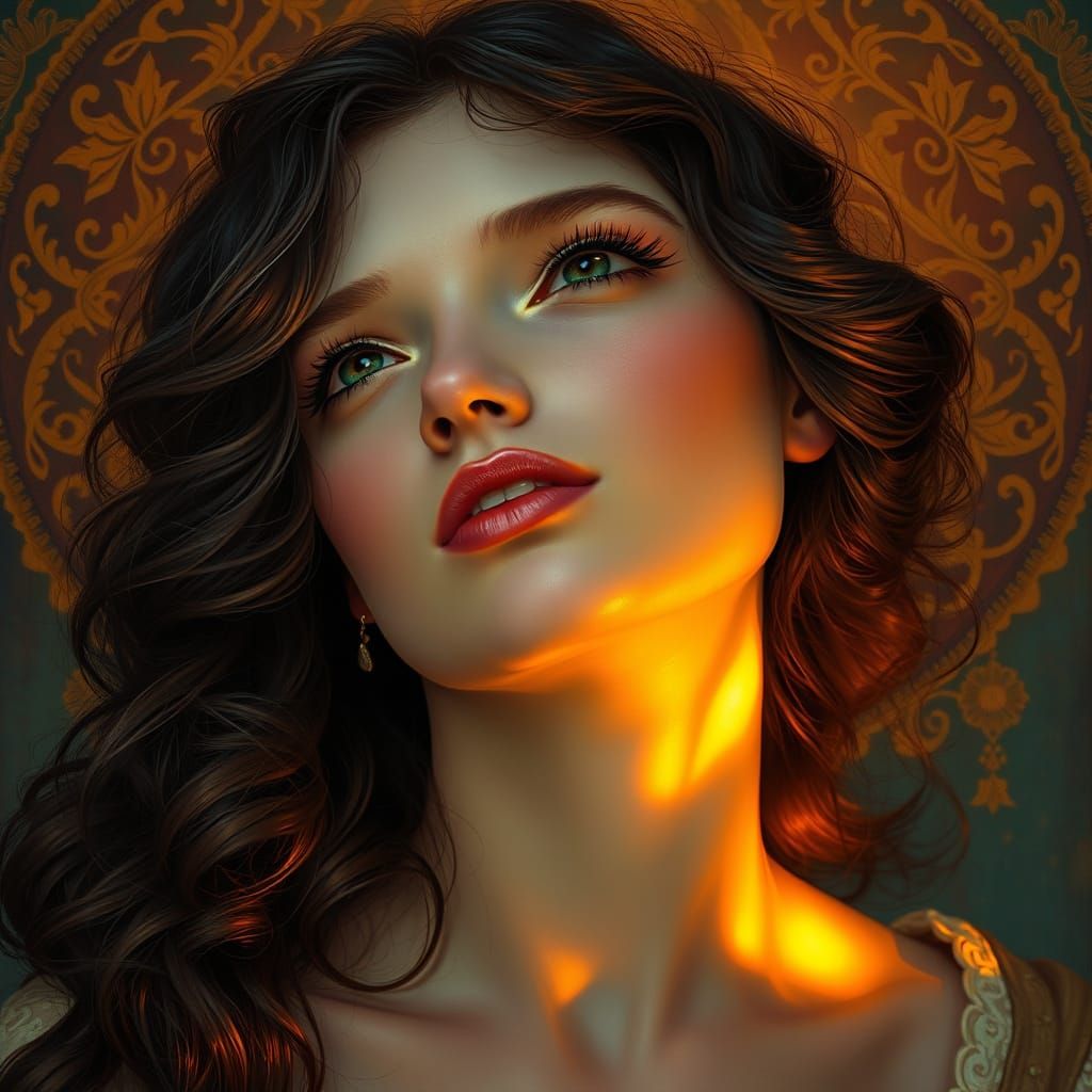 Ethereal Woman Lost in Serene Golden Light