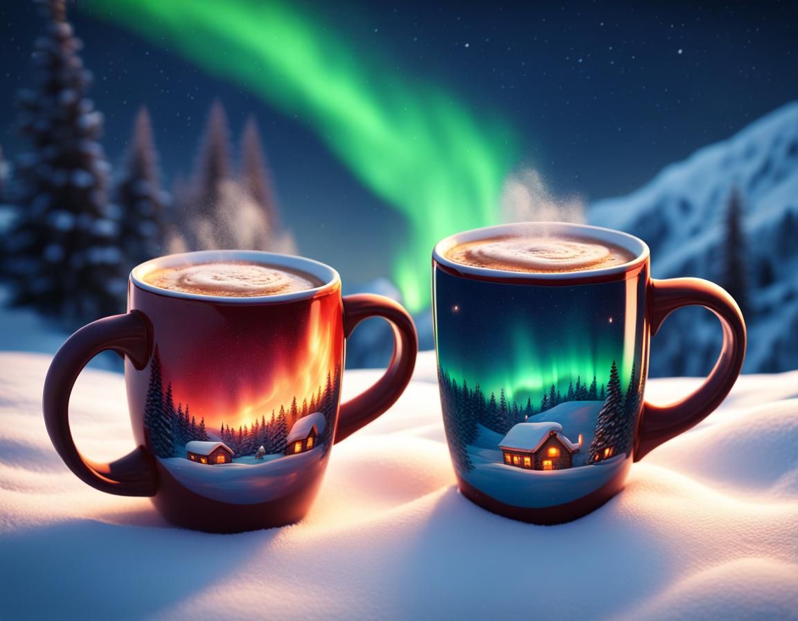 Ceramic Coffee Mugs in Snowy Santa's Village