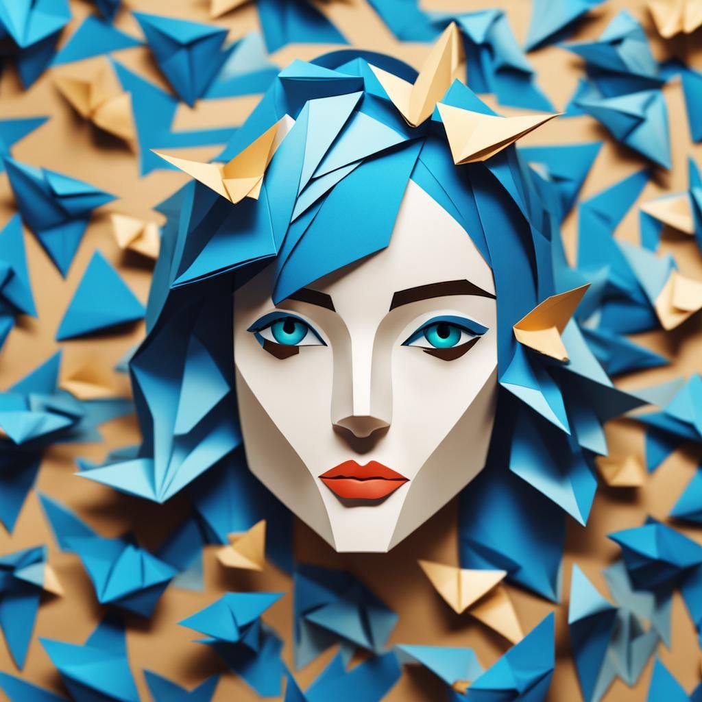 Origami Girl with Blue Hair