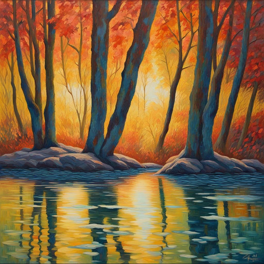 Reflections of Nature as Expressionist Oil Painting