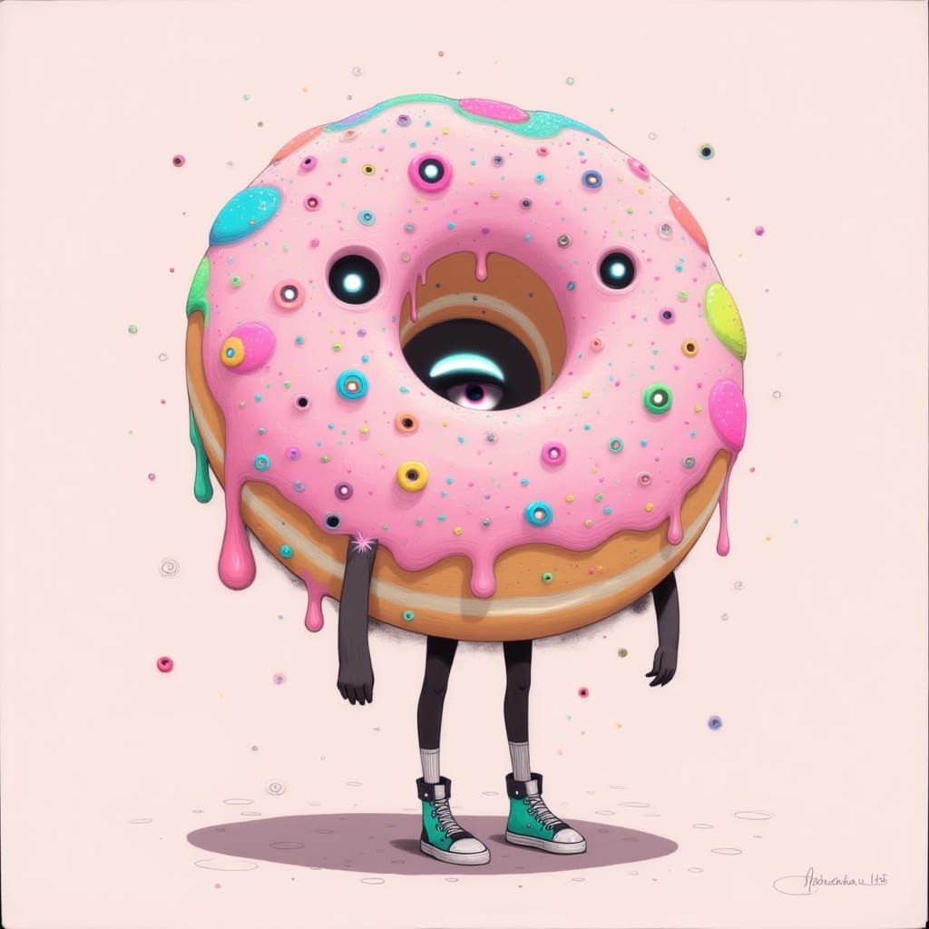 Cute Anthropomorphic Donut with Sprinkles and Glitter