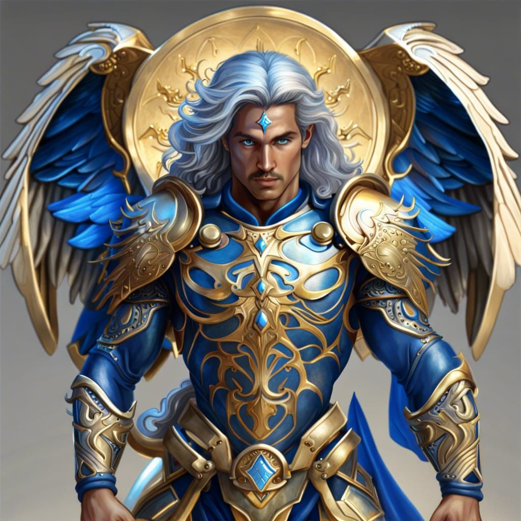 Astrological Angel in Blue and Gold Armor