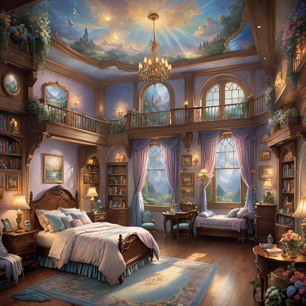 Ethereal Fantasy Dream Bedroom in Kinkade Style