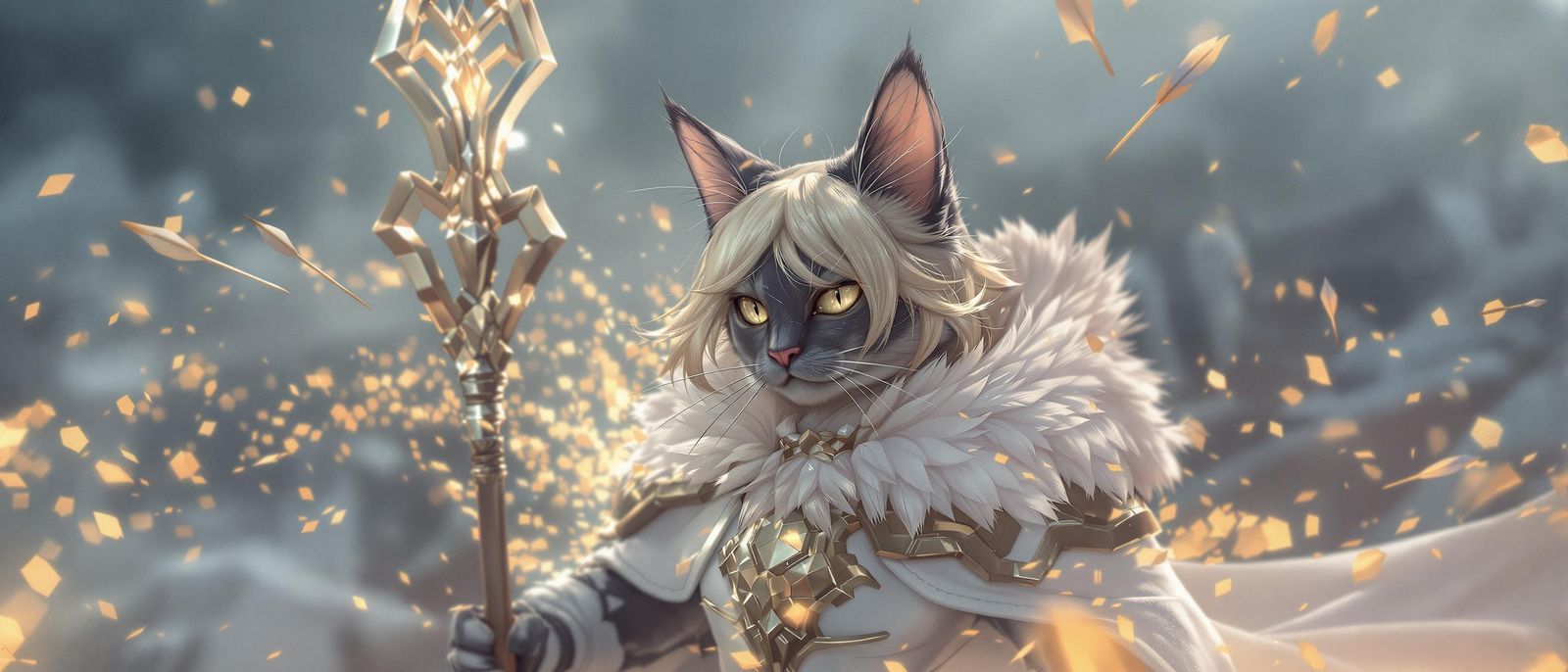 Cute High Fantasy Cat Warrior in Shimmering Forcefield