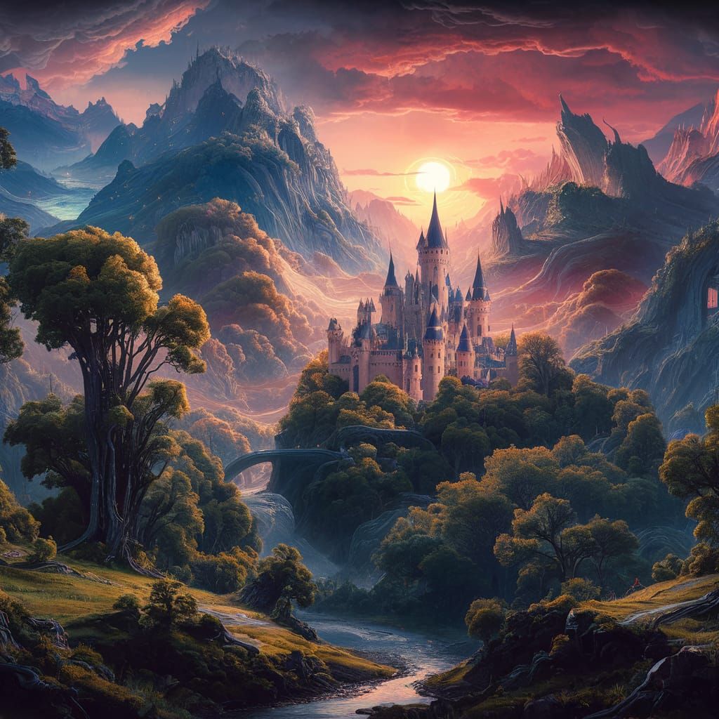 Vibrant Fantasy Landscape Matte Painting