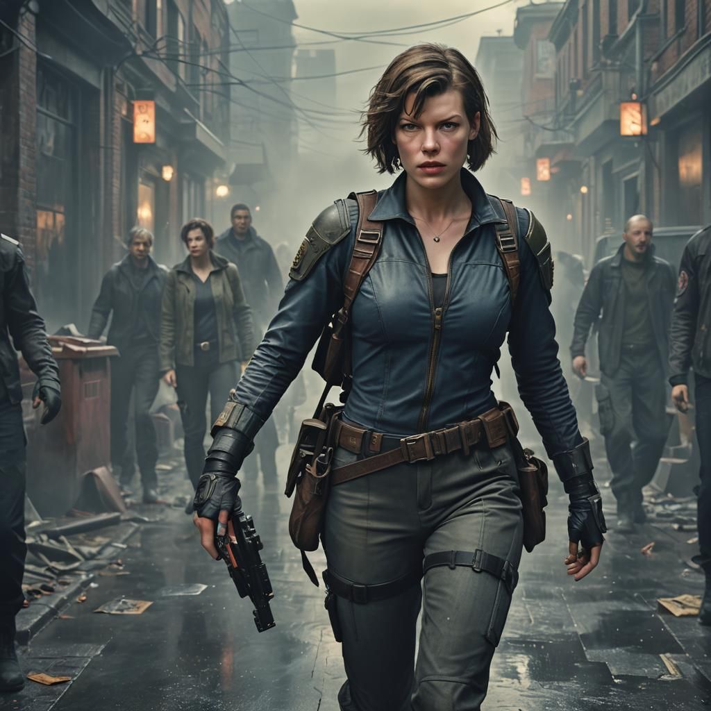 Milla Jovovich in Cyberpunk Twilight: Hyperrealistic Portrai...