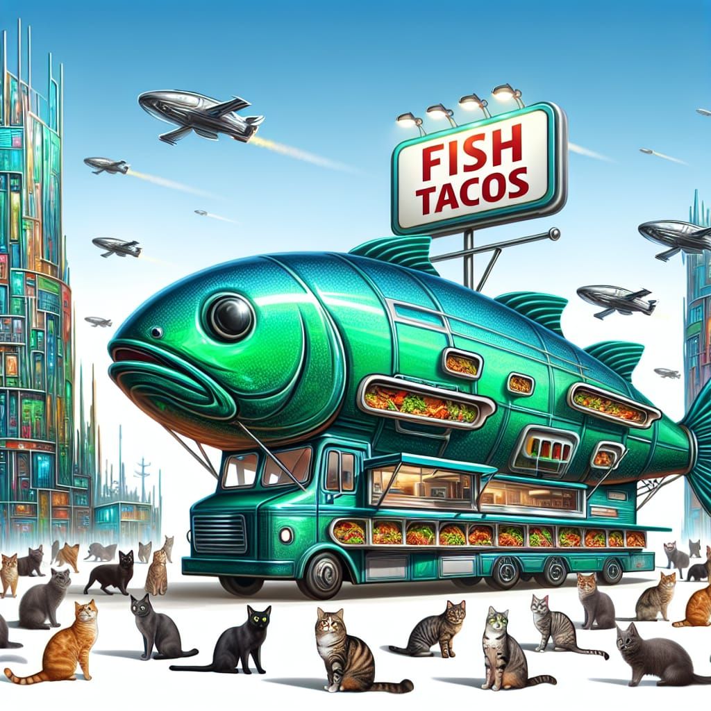 Cats Enjoy Fish Tacos at Futuristic Food Truck