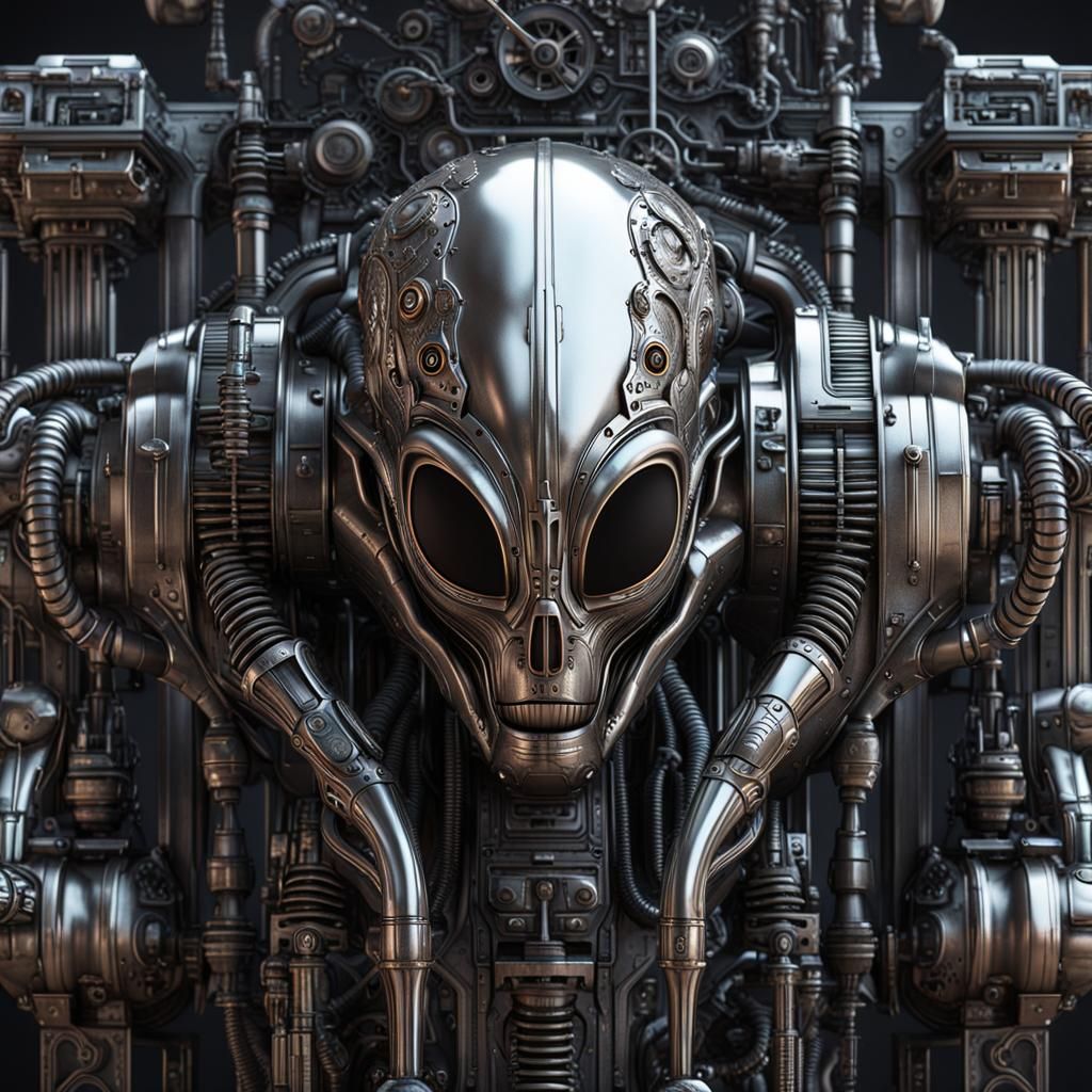 Steampunk Alien Mech in HR Giger Style