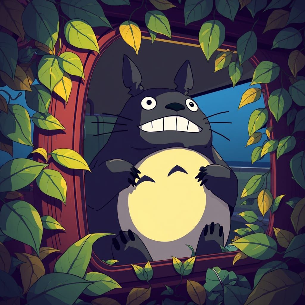 Totoro and Cat Bus in Manga Style