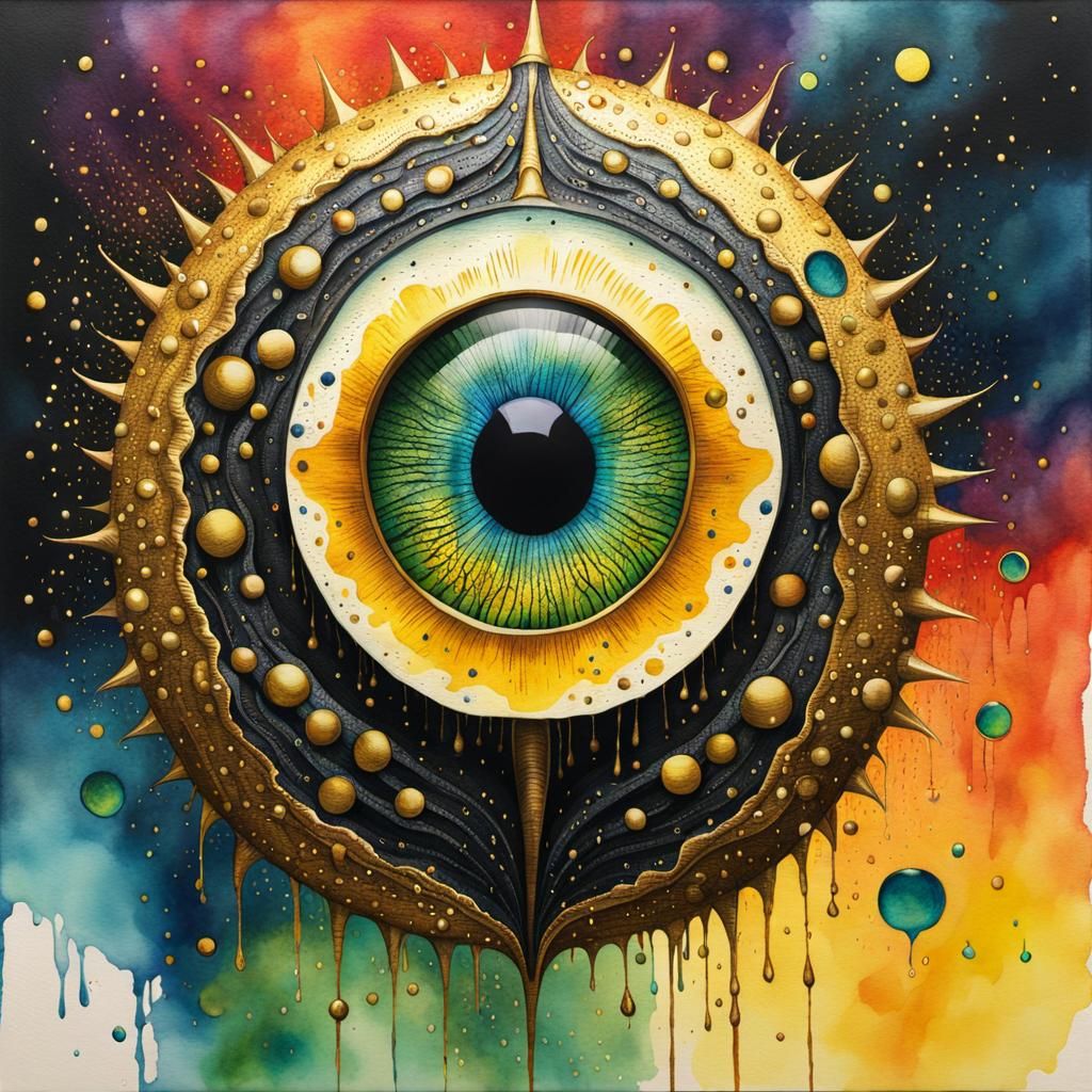 Metallic Alien Eye Sculpture in Watercolor Style