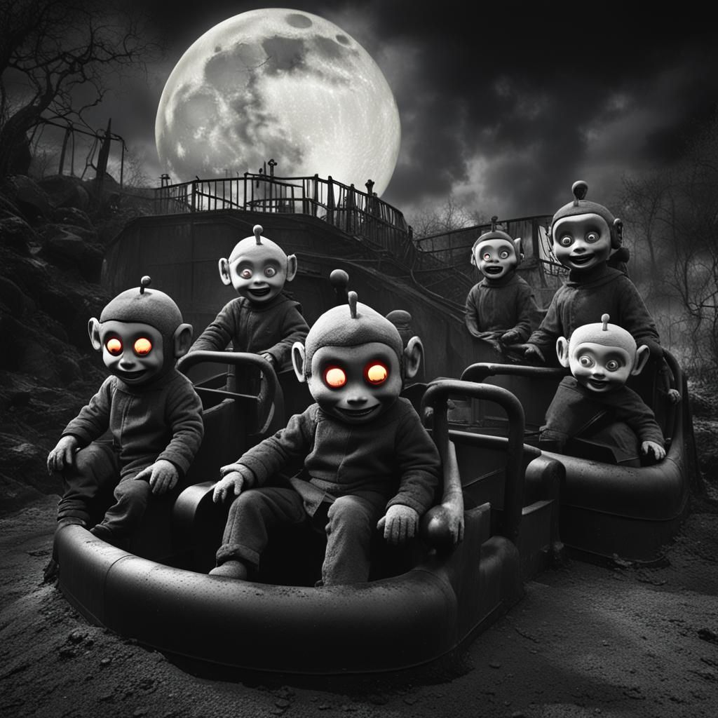 Fun with teletubbies in the bumper cars