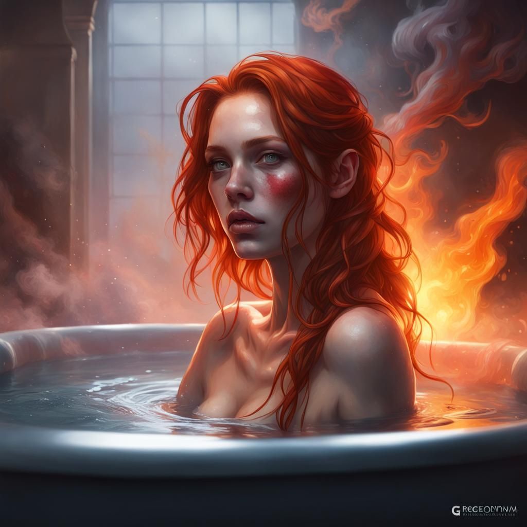 Lava Bath Portrait in Hyperdetailed Digital Art Style