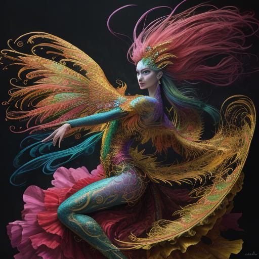 Dragon Peacock Woman in Abstract Expressionism