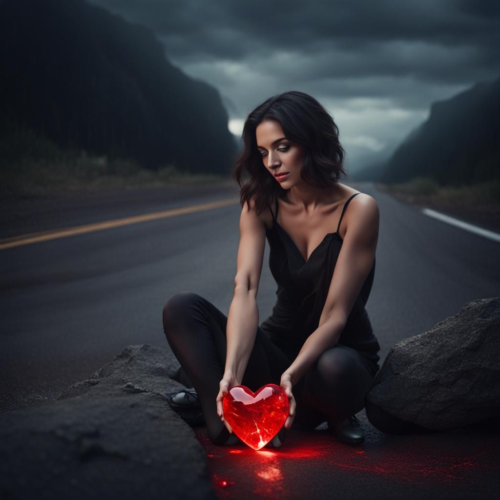 Woman with Cracked Heart: Realistic Digital Art