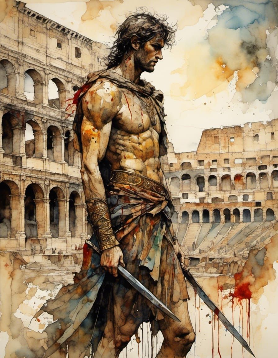 Christian Warrior Faces Gladiator in Ancient Rome