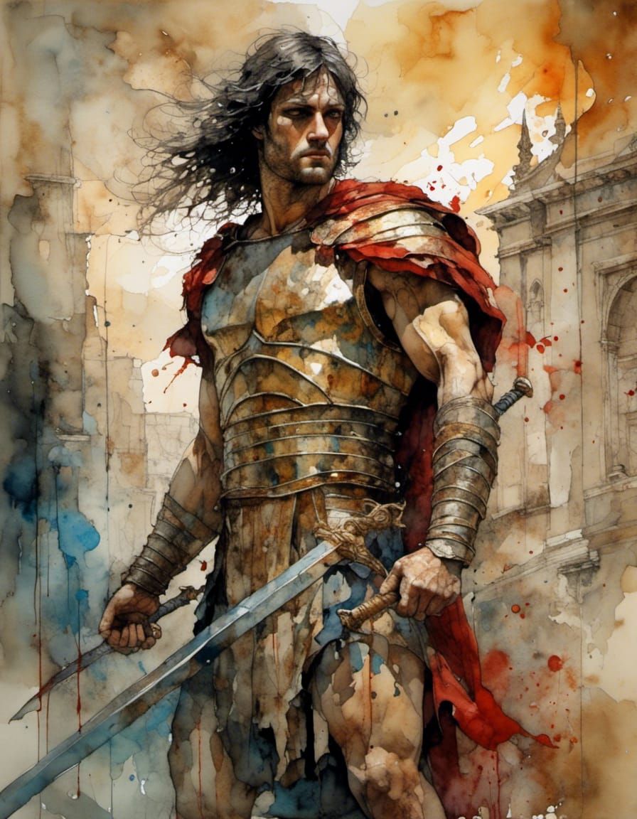 Christian Gladiator in Roman Arena: Dark and Emotional Art