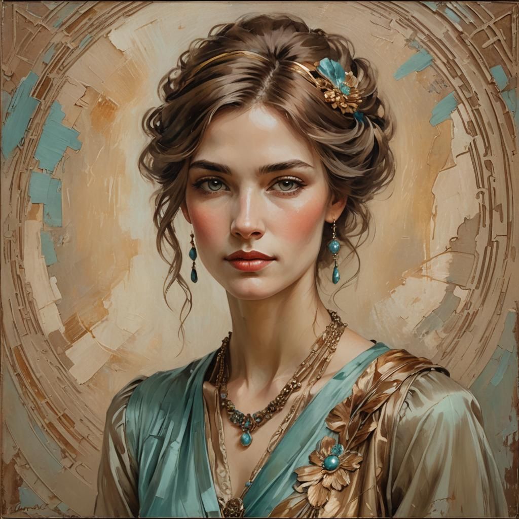 Elegant Vintage Woman Portrait in Art Nouveau Style