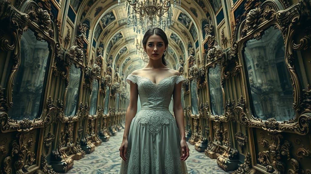 Terrifying House of Mirrors in Gothic Horror Style