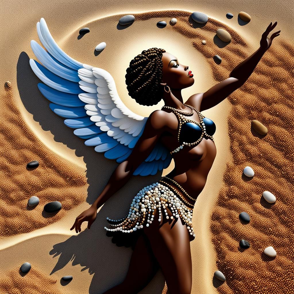 Beach Pebble Art: African American Angel