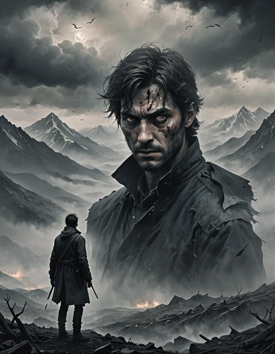 Tormented Protagonist in Desolate Landscape: Ash Thorp Style