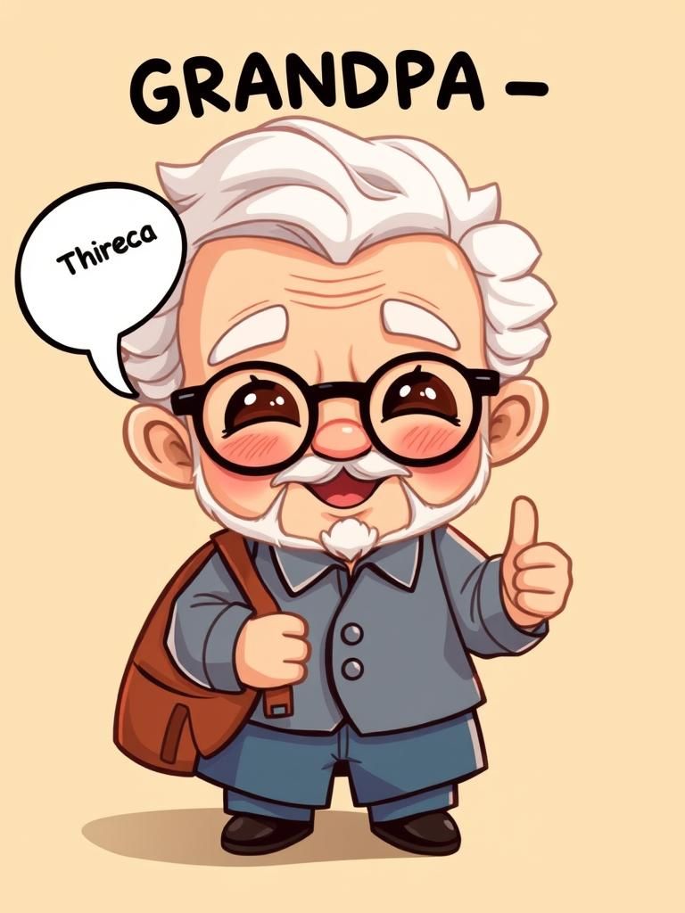 Cute Chibi Grandpa says ”GRANDPA = ABUELO”.
