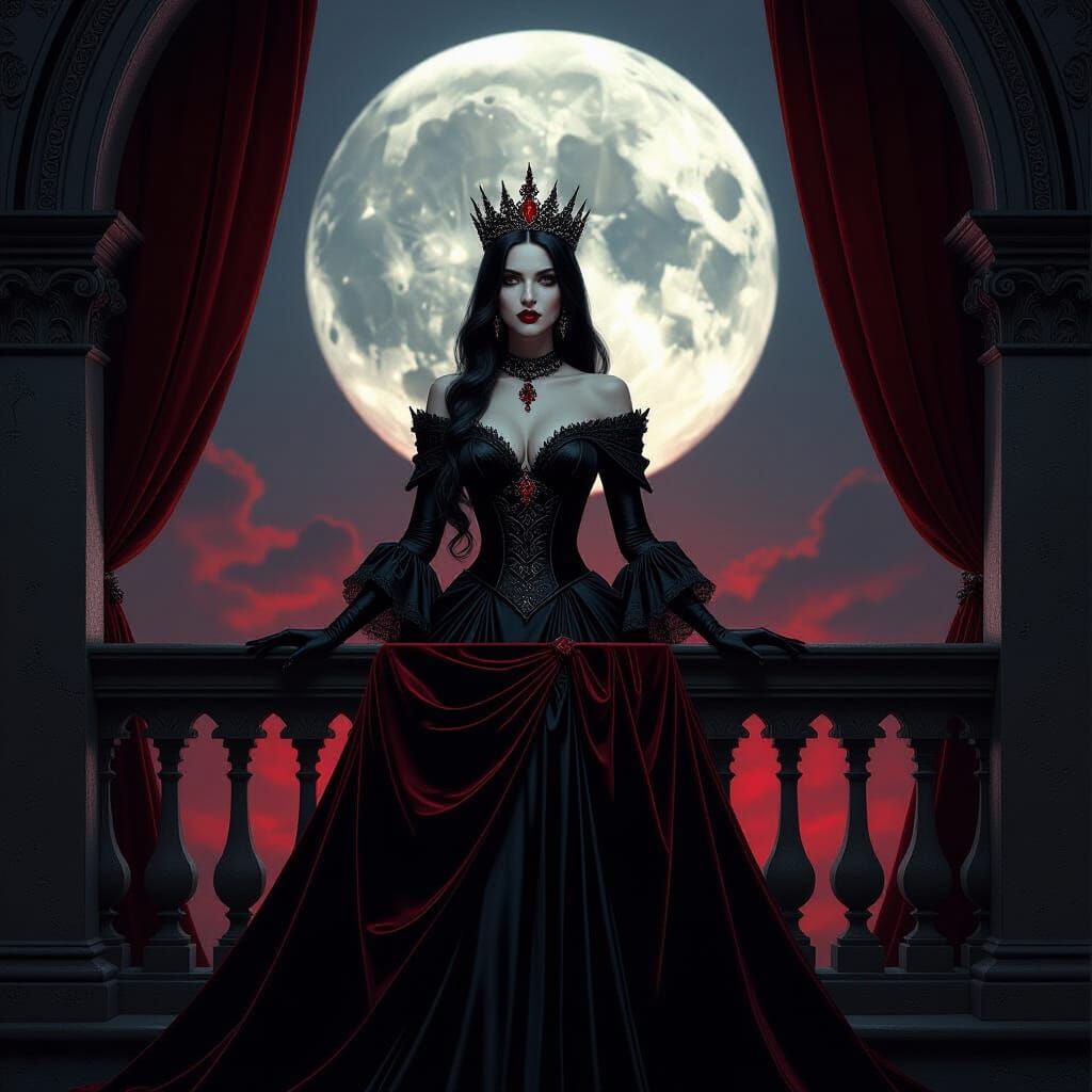 Vampire Queen in Gothic Architecture, Surreal Style