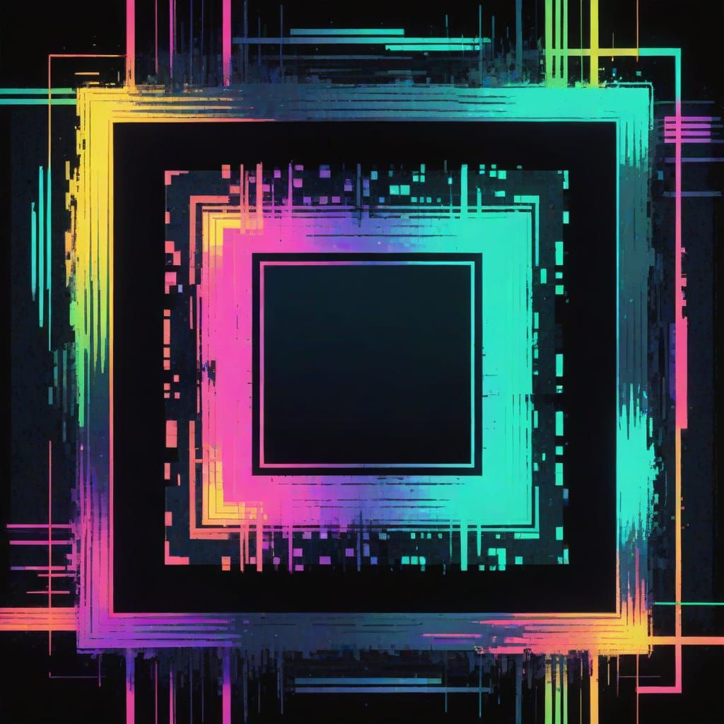 Digital Glitch Art in Distressed Neon Pixels