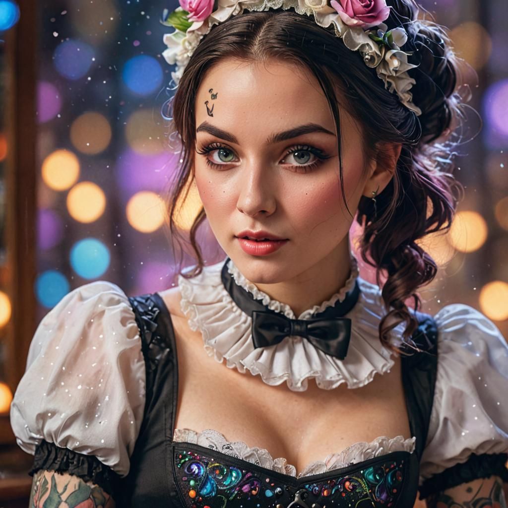 Colorful Maid Dusting Music Box in Twilight Lighting