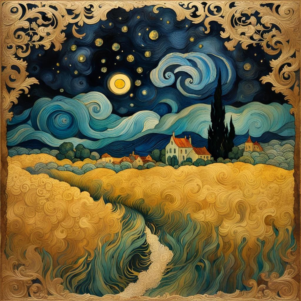 Van Gogh's Stormy Night: Vintage Watercolor Art