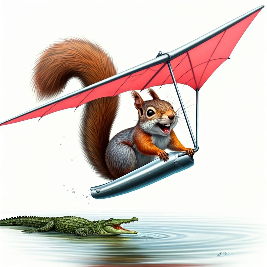 Squirrel Hang Gliding Adventure: Mark Ryden-Style Airbrush A...