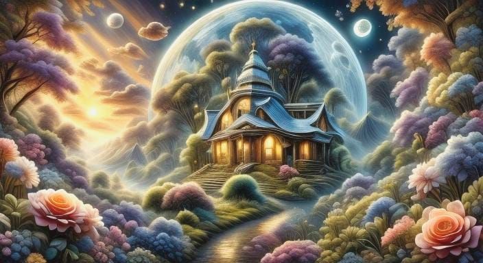 Whimsical Moonlit Garden Scene