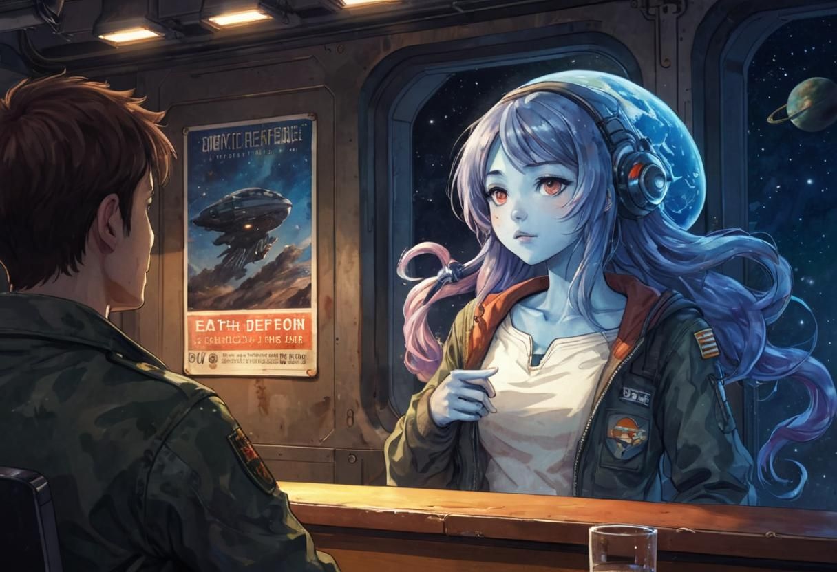 Sci-Fi Anime Alien Octopus in Spaceship Bar