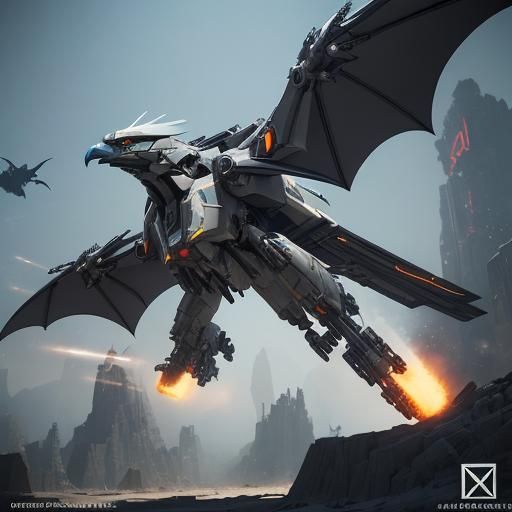 Futuristic Griffon Mech Zoid in Flight