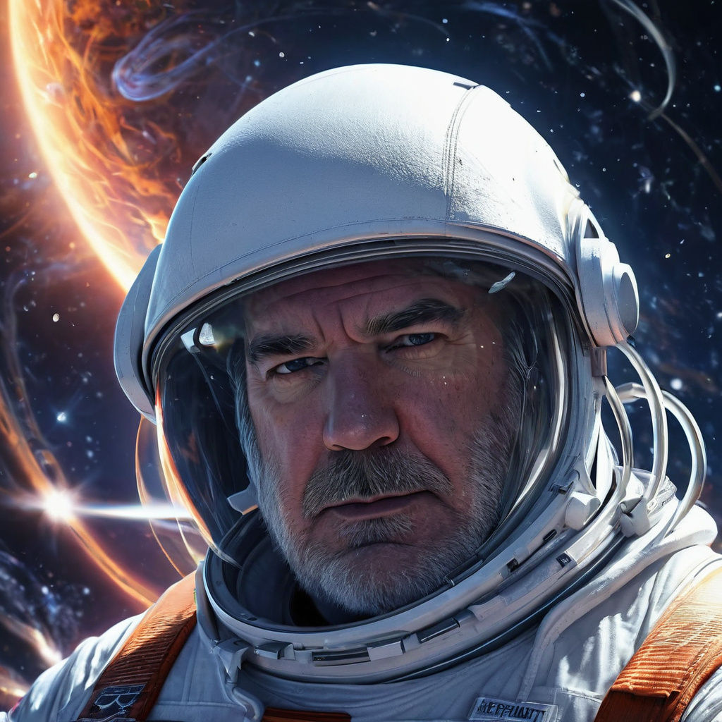 Astronaut Portrait Amidst Swirling Cosmic Galaxies