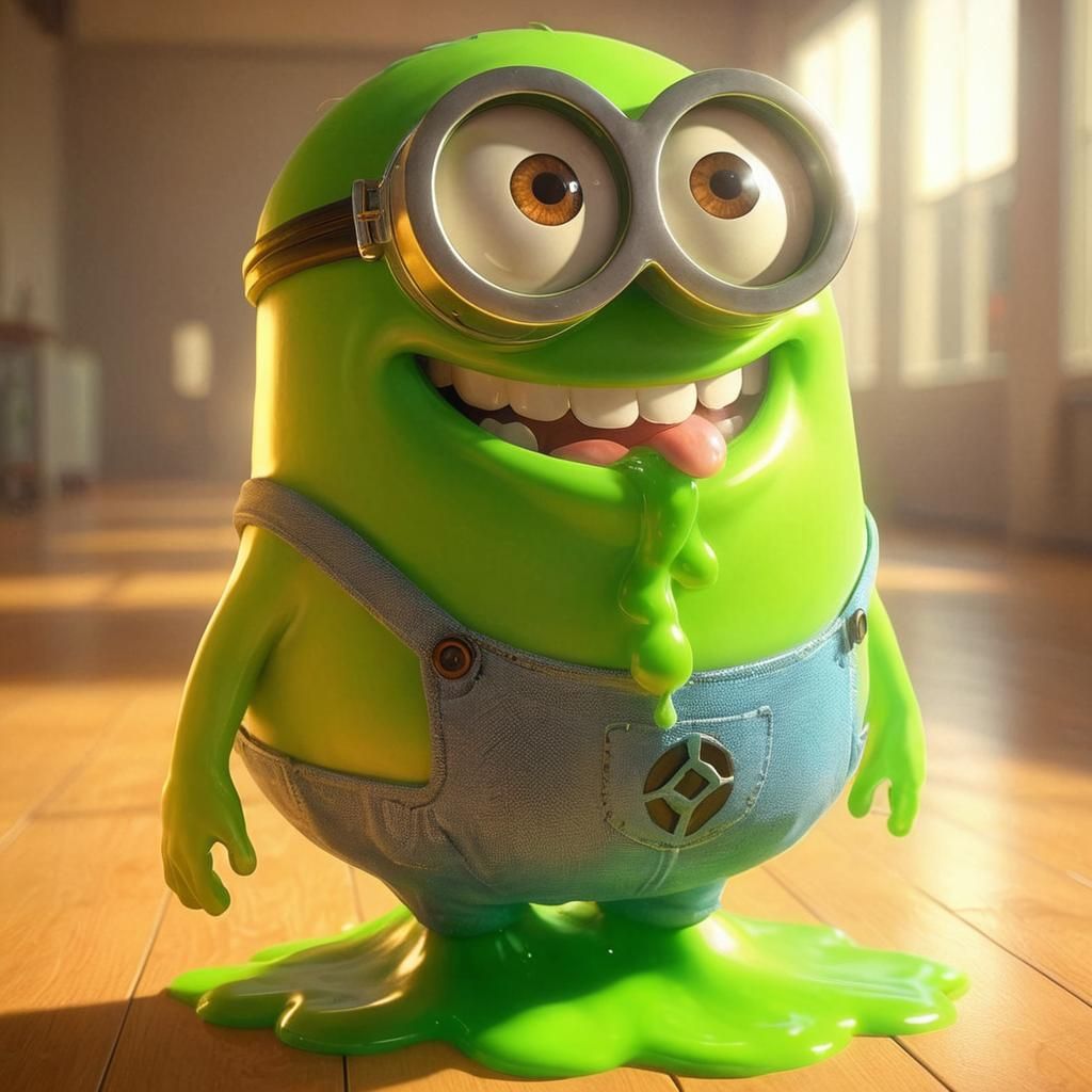 Minion Impersonating Slimer in 3D Anime Style