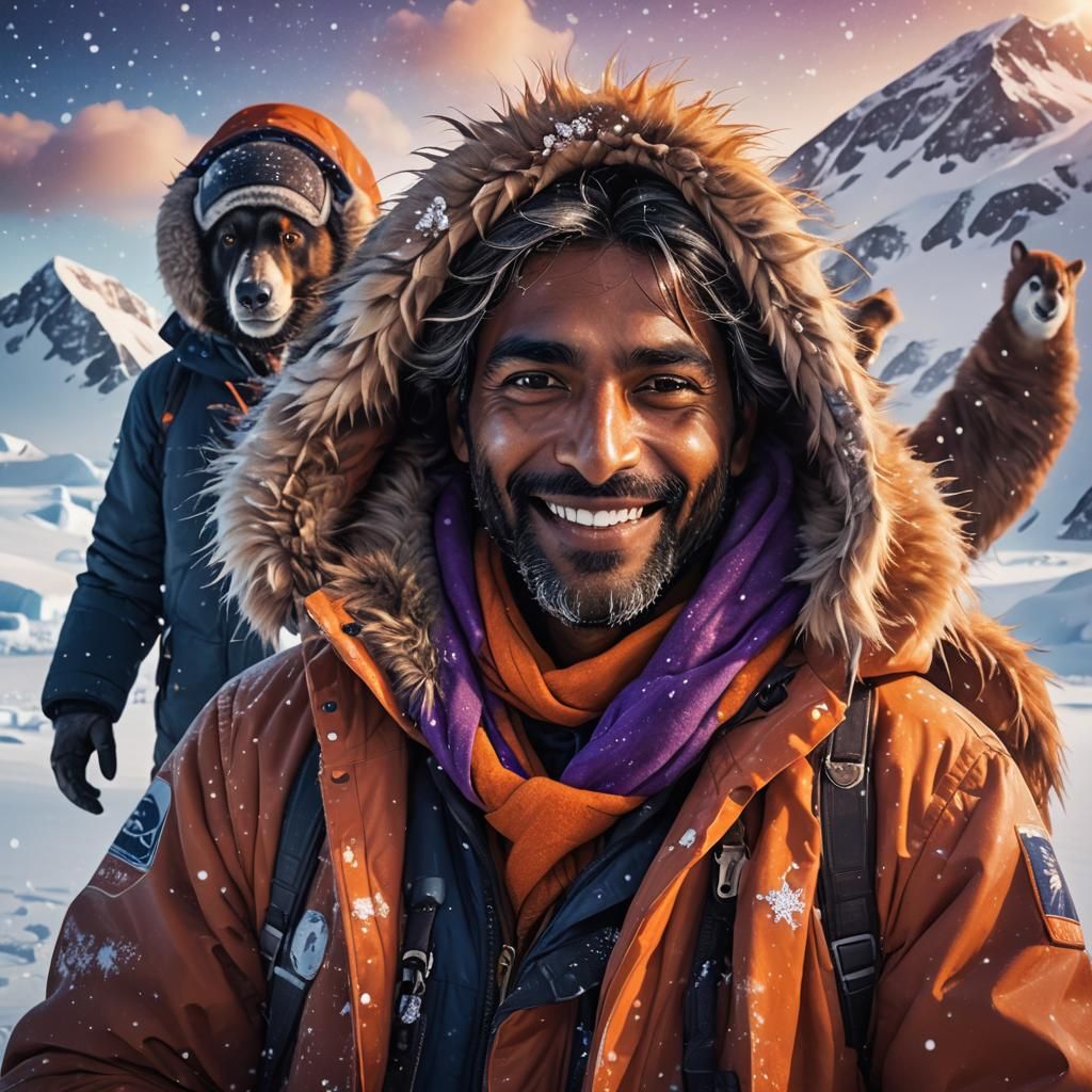 Indian Man's Antarctic Selfie: Stylized Digital Art
