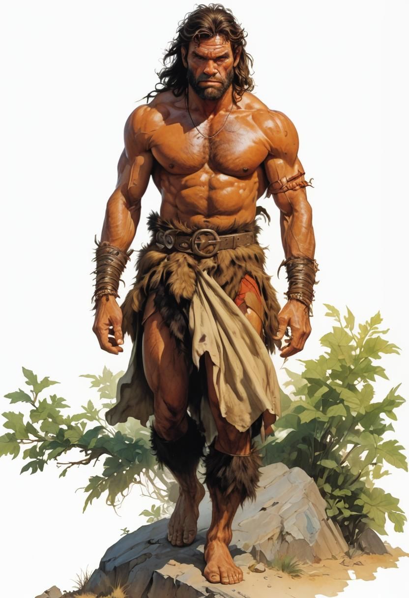 Athletic Caveman Illustration in Fantasy Art Style