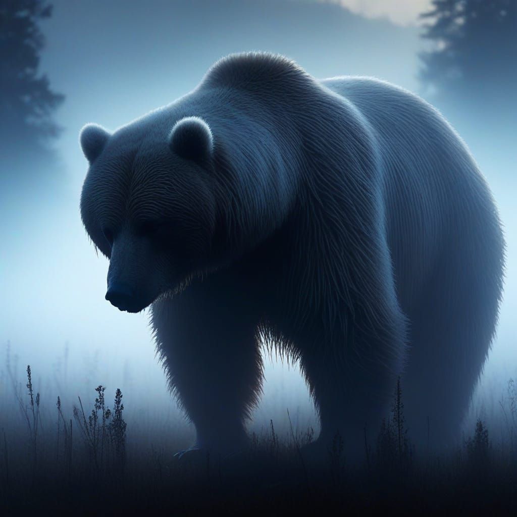 Dark Panoramic Photograph: Cynical Bear in Shadow