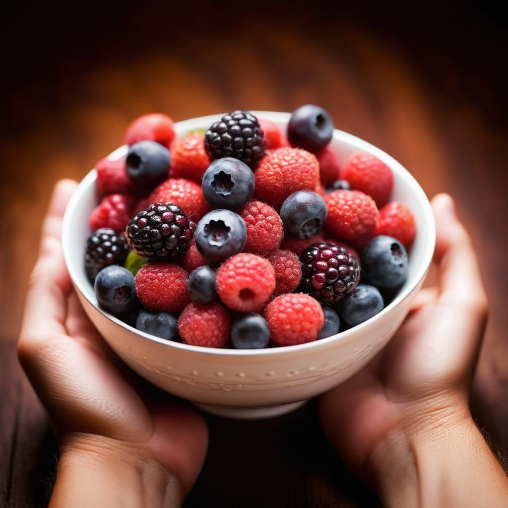 Still Life Photography: Berries in Hand-Shaped Bowl