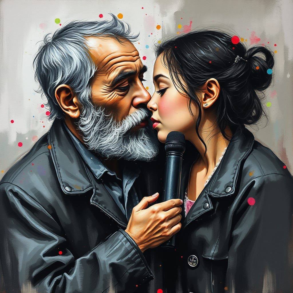 Heartwarming Father-Daughter Moment in Gouache and Charcoal