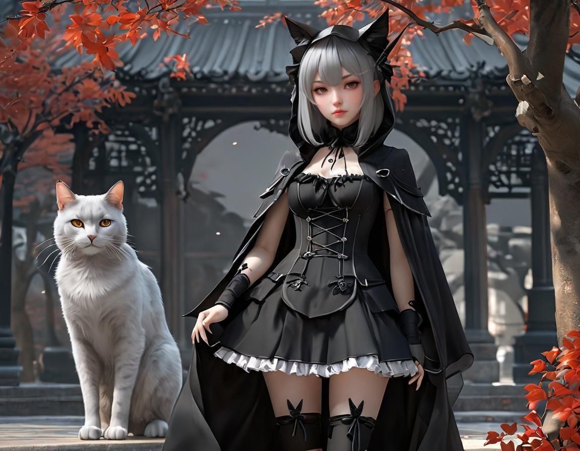 Anime Grim Reaper Girl with Cat Features