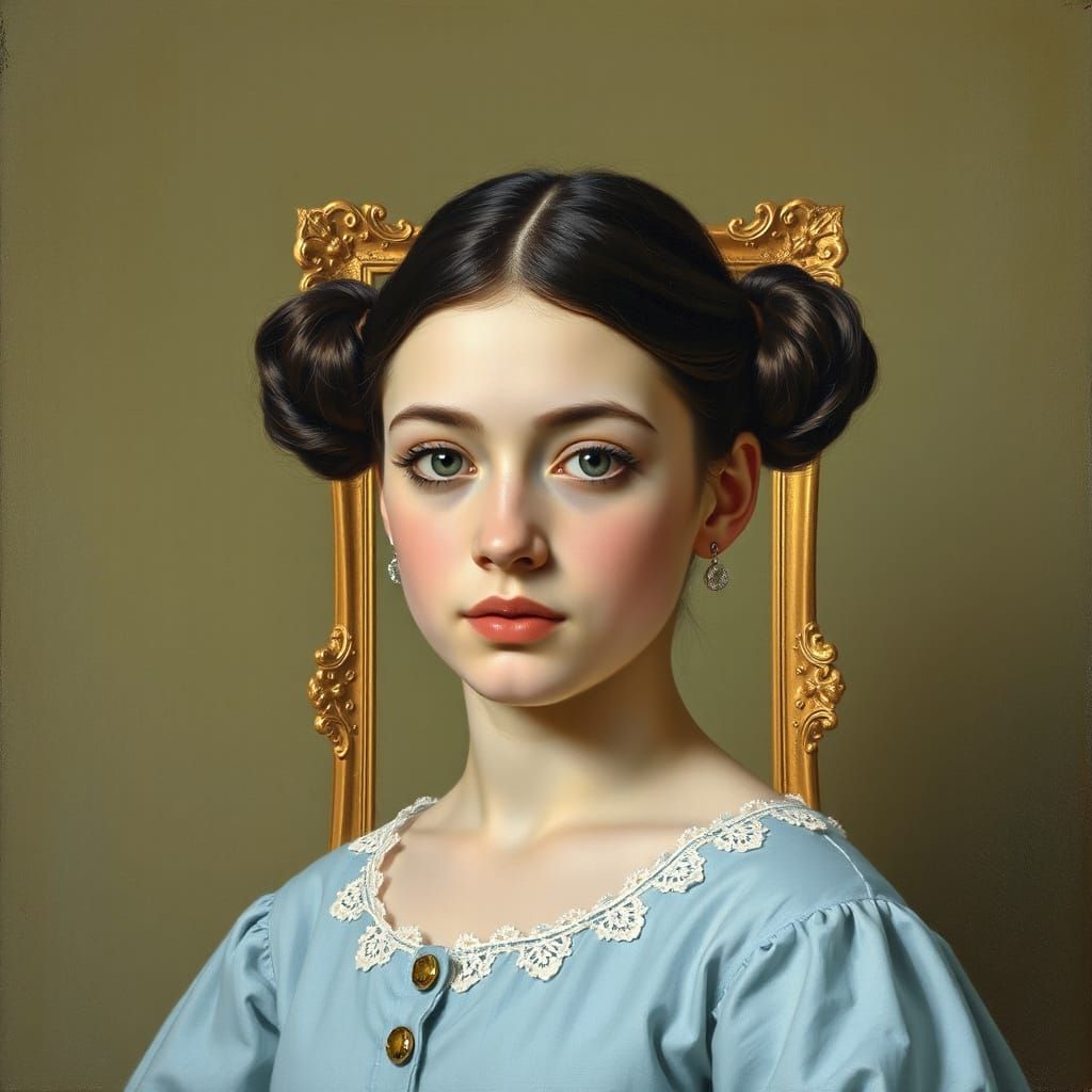 Classic Oil Portrait of a Woman in Blue Dress
